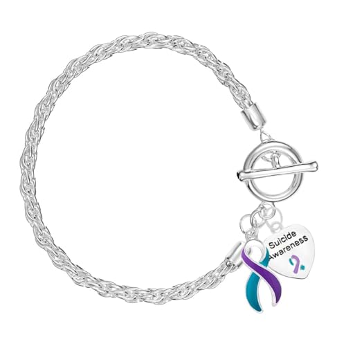 Fundraising For A Cause Suicide Awareness Charm Bracelet with Accent String - Purple & Teal Ribbon Bracelets for Suicide Awareness