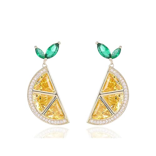 MALOYANVE Lemon Earrings for Women Sparkly Cute Fruit Shape Statement Sterling Silver Cubic Zirconia Stud Earrings Jewelry Gifts (Slice)