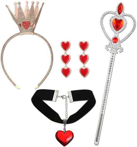 Liliful 4 Pcs Heart of The Woman Queen Costume Accessories Heart Party Accessories Crown Headband Scepter Wand