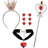 Liliful 4 Pcs Valentine Heart of The Woman Queen Costume Accessories Heart Party Accessories Crown Headband Scepter Wand