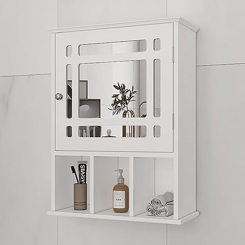 be current Mirrored Bathroom Cabinet Wall Mounted with Doors, Wooden Hanging Cabinet, Medicine Storage Cabinets Doors & Shelves Over The Toilet, Kitchen Cupboard, White