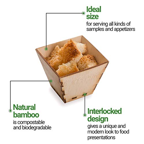 Image of Restaurantware 2 Ounce Appetizer Cups 100 Square Mini Dessert Cups - Durable Disposable Bamboo Tasting Bowls Sustainable For Snacks And Samples