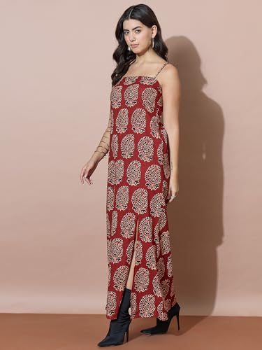 Image of Varanga Casual Flowy Midi Dress for Women | Solid Beige A-Line Maxi Dress with Collar & Pockets | Comfortable Summer Dress for Women