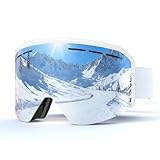 Skibrille OTG für Unisex,YH359 Snowboard Brille mit Anti-Rutsch Kopfband Anti-Nebel UV-Schutz,Ski Goggles Vollständig Plattiertes REVO Einstellbare,Skibrillen für Skifahren (02-Silber/Weiß VLT13 %)