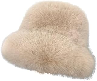قبعة باكيت شتوية منفوشة من الفرو الصناعي للنساء، قبعة صياد السمك الدافئة في الهواء الطلق، قبعة شتوية سميكة للسيدات (بيج)