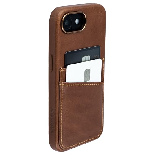 Coque iPhone 17e Dockem en cuir véritable marron avec porte-carte cousu élégant