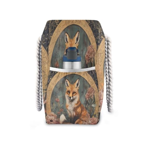 Vintage Fox Beach Bag & Travel Tote Bag Large Sandproof with Zipper Closure, Wet Pouch for Swim Gym Travel, Lightweight Foldable Outdoor Bag3