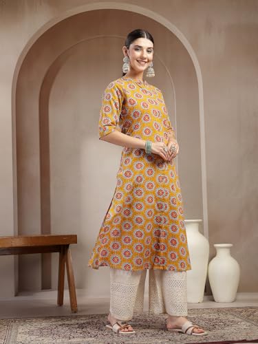 Image of Stylum Women's Pink Floral Printed Rayon A-Line Kurta