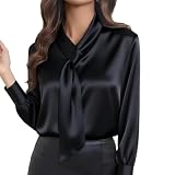 Mangas largas versátiles: las mangas largas proporcionan cobertura y calidez, lo que hace que esta blusa de seda blanca para mujer sea adecuada para todas las estaciones, desde reuniones de negocios hasta cenas nocturnas