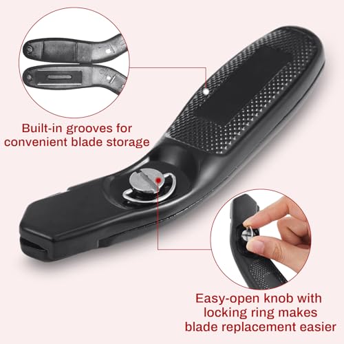 Image of Lasnten 2 Pieces 6 Blades Utility Carpet Knife Cutting Heavy Duty Carpet Knife Cutter Tools with Blades Razor Blade Knives with Protective Cap for Box Cutter Roofing Purpose, Aluminum (Black)