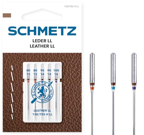 SCHMETZ | 5 Agujas para máquinas de coser | Cuero LL | 130/705 H LL | Grosor 80/12-100/16