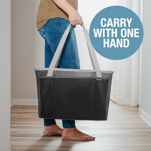 Image of CleverMade Collapsible Tote MAX Carry All - Charcoal Gray 2-Pack 50L - Foldable Storage Organization Container with Storage Pockets and Handles