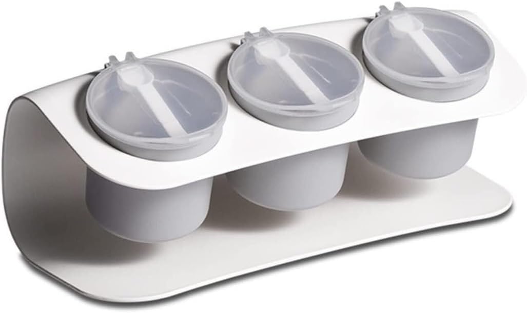 Condiment Set Seasoning Box Condiment Jar Spice Bottle 3 Grid Seasoning Box Set Spice Salt Sugar Jars Pepper Condiment Storage Container Set Salt and Sugar Container Sets Condiment Pot (Color : White