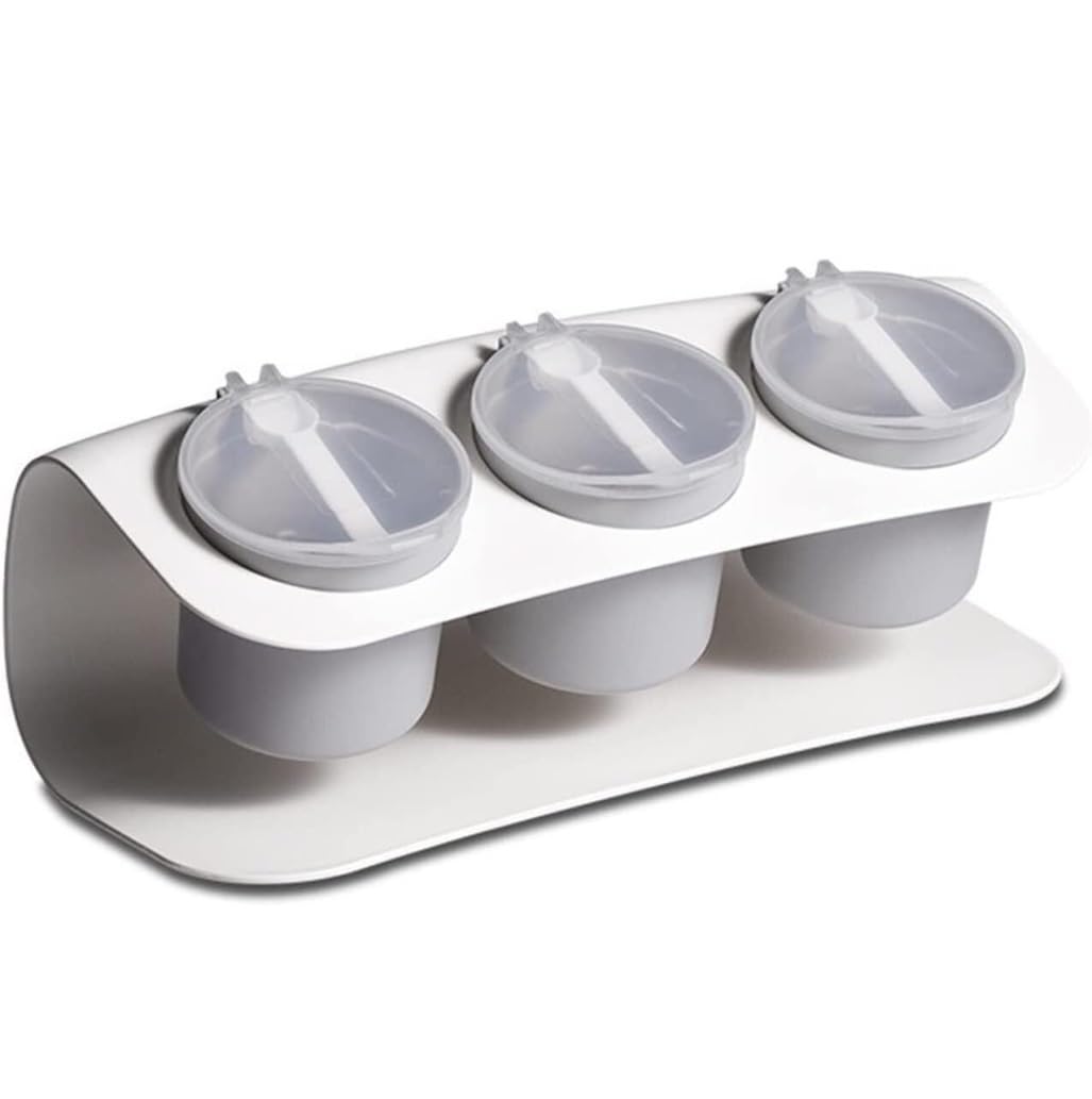 AZHKJKZH Seasoning Box Set Spice Bottle 3 Grid Seasoning Box Set Salt Sugar Jars Pepper Condiment Storage Container Salt Sugar Jar(White)