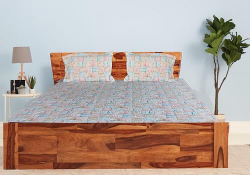 Image of Bedsheet Bed with 2 Pillow Covers 100% Cotton 144 TC |Chadar - Flat Sheet with 2 Pillow Covers - Brush Art Red Single