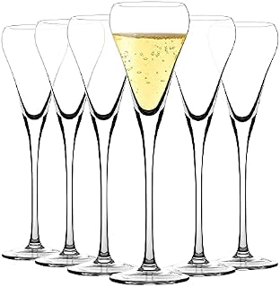 Amisglass Champagne Flutes Set of 6, 100Lead Free Quality Sparkling Wine Stemware Set, Mimosa Cocktail Glasses Perfect for Weddings Anniversaries and Catered Events - 200ml