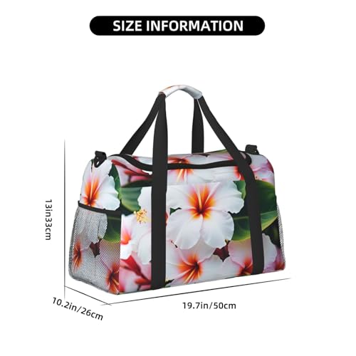 Hawaii Flower Print Travel Duffle Bag - Foldable Personal Item Travel Bag for Women & Men,Carry-On Convertible Crossbody Tote Bags with Adjustable Shoulder Strap & Pockets 13x10.2x19.7 in4