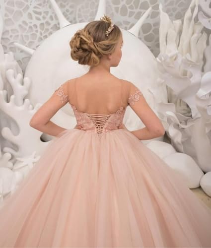 Girl’s Lace Applique Flower Girl Dresses Tulle Tiered Princess Pageant Dress Girls Long Prom Ball Gowns for Girls2