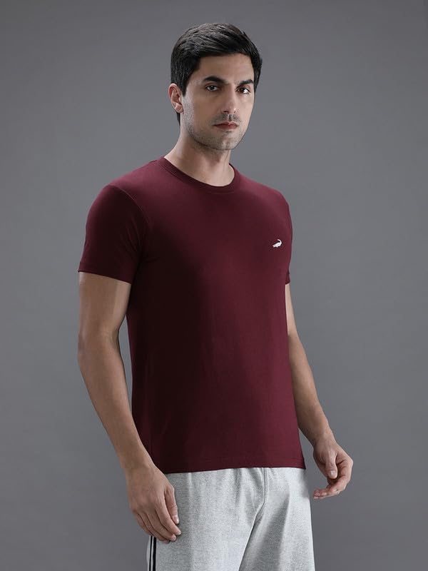 Image of CROCODILE Men Solid Sport Fit T Shirt | Round Neck | Short Sleeve | Regular Length | Basic Casual Pull On Topwear Grey Melange