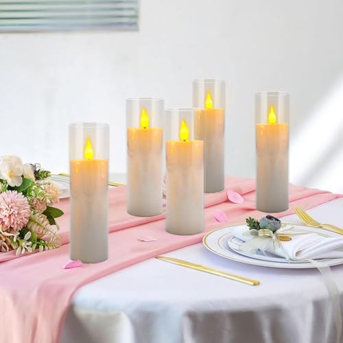 Image of 12-Pack White Acrylic Flameless LED Candle Set with Timer Remote Control-Ideal for Home Decor, Valentine's Day, Weddings, and Holiday Celebrations.
