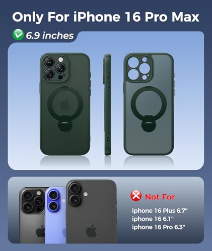 Image of FNTCASE for iPhone 16 Pro-Max Case: [360 Spin Magnetic Stand] [Compatible with Magsafe] [Screen Protector] Translucent Matte Military Grade Shockproof Full Camera Protective Phone Cover - Green