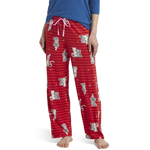 HUE Women's Printed Knit Long Pajama Sleep Pant, Chinese Red - Snuggle Buddies