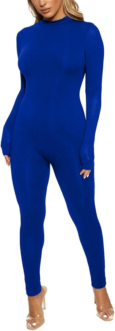 ECHOINE Long Sleeve Jumpsuit For Women Sexy Round Neck Back Zipper Bodycon Long Romper Clubwear - Image 3