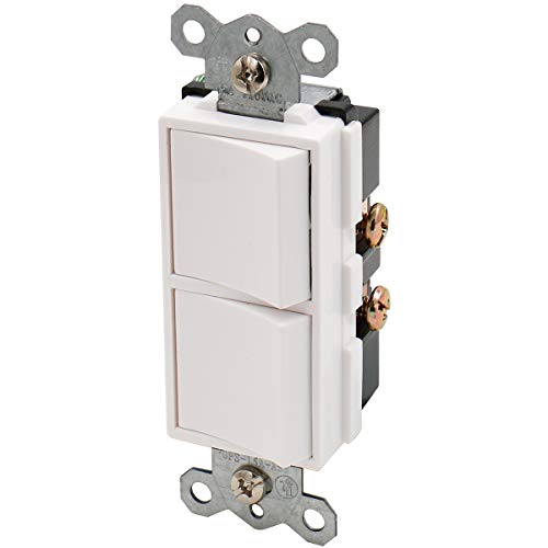 Baomain Duplex Rocker Switch 15 Amp, 120 Volt, Single-Pole Ac Combination Switch, Commercial Grade, Grounding, White With Wall Cover #TOP2