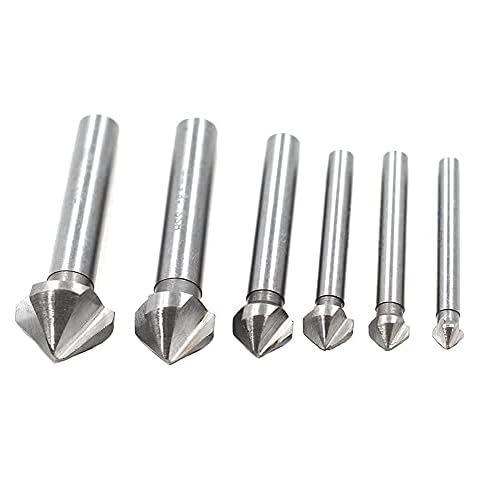Hotwin 6 Pieces Silver 90 Degree 3 Groove HSS Chamfering Chamfering End Mill Bits Countersink Bit Set Cover