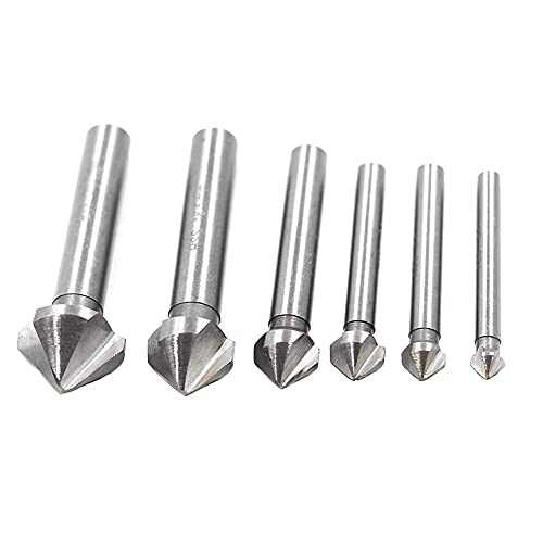 Chiloskit 3 Flute 90 Degree Hss Chamfering Tool Bit Countersink Drill Bit Set For Metal Wood Plastic Woodworking Metal Working Tool Bit Set, Pack Of 6Pcs #TOP6