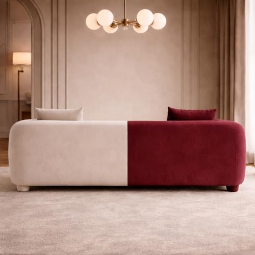Image of Luxury Velvet Contemporary Sectional Sofa Set with Chaise Lounge & Cushions - Perfect for Living Room, Guest Room & Office (1, Beige&Mehroon)