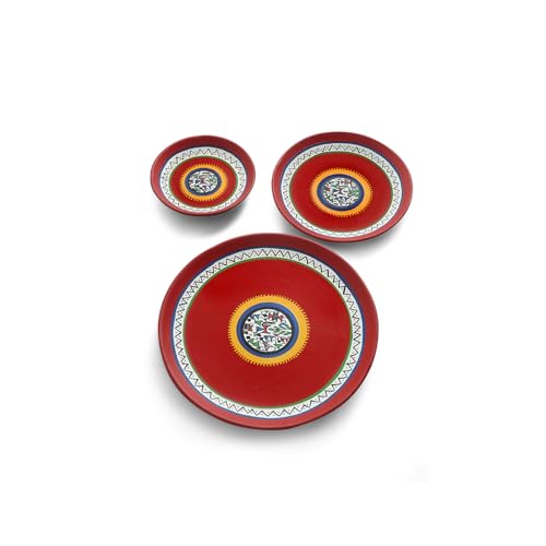 Image of ExclusiveLane 'The Warli Tales' Terracotta Wall Plates for Home Decoation (Set of 3, Multicolor, Hand-painted) | Terracotta Plates for Wall Decor Plates Sets Decorative Wall Plates for Living Room