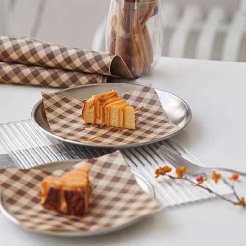 100Pcs Wax Paper Sheets for Food, Basket Liners Food Picnic Paper Sheets Greaseproof Deli Wrapping Sheets,BBQ paper,Coffee-colored checkered printing (5.9×5.9 in) - Image 7