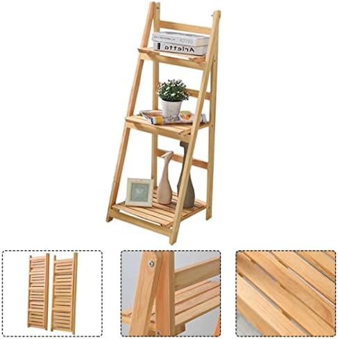 KUSH 3 Tier Wooden Folding Ladder Planter Shelf, Folding Bamboo Plant Stand With Flower Unit, Garden Pots Shelving Storage Rack for Garden Home Outdoor Balcony.(Natural)