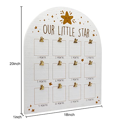 Hanna Roberts First Year Multi Picture Memory Collage for Baby Newborn, Clip Picture Holder, Baby Shower Keepsake Gift for Mothers | 12 Months (Our Little Star)