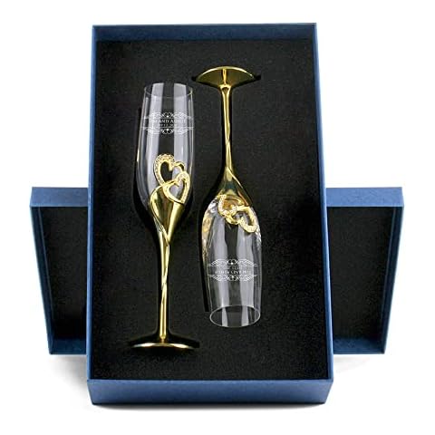 Krezy Case Personalized Toasting Glasses Set of 2 for Couples, Champagne Flutes With Box For Bride And Groom, Perfect For Bride And Groom, Engraved Champagne Flutes Cover