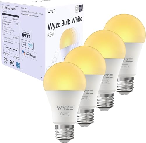 Wyze Smart Bulb White, 800LM A19 Tunable-White, 4-Pack