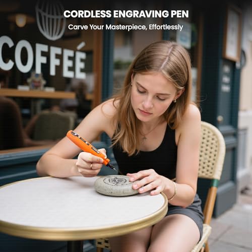 Image of HARDELL Rotary Tool, 5 Speed Rechargeable Engraving Pen - Electric Cordless Engraver Pen for 60+ Surfaces - Beginner Friendly with 37 Accessories, Ultimate Engraving Pen Kit for Artists & DIYers
