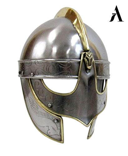 Image of AnNafi Handcrafted Viking Wolf Armor Helmet, Medieval Metal Knight Helmets with Brass Accents, Wearable for Adult, Medieval Costumes Helm Armour, SCA LARP Replica Costume Armour