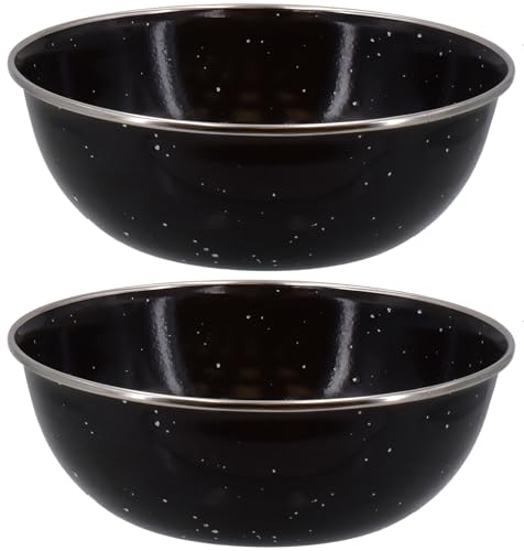 Quickdraw 2 x Enamel Camping Bowls – 500ml Durable Lightweight Metal Bowl with Enamel Coating, Stainless Steel Rim, 15cm Diameter, Ideal for Camping, Hiking, Travel, Outdoor Kitchen