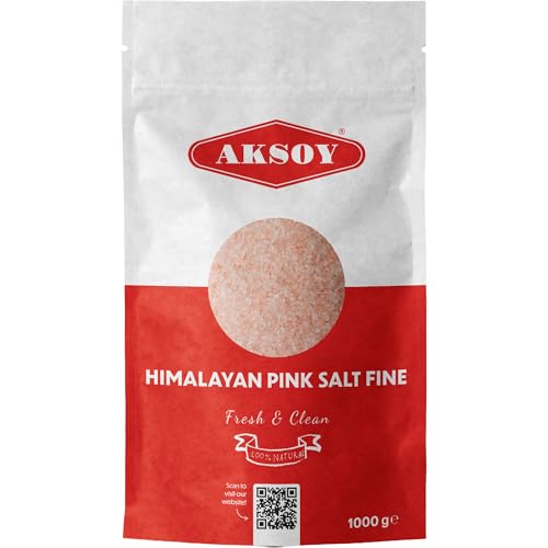 Aksoy Pink Himalayan Salt 1KG Fine Grain Premium Quality GMO Free Supreme Quality Chemical Free Vegan Fine Grain All-Natural Salt Triple-Washed in Spring Water