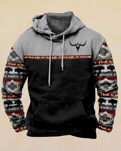ZOCAVIA Mens Aztec Hoodie Cowboy Western Sweatshirt Oversized Graphic Sweatshirt Long Sleeve Hooded Sweatshirt Plus Size2