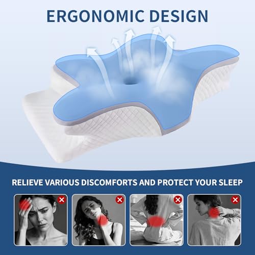 Neck Pillow for Pain Relief， Cooling Cervical Pillow for Sleeping, Contour Orthopedic Memory Foam Pillows for Back Stomach Sleepers (Gray) - Thumbnail 3