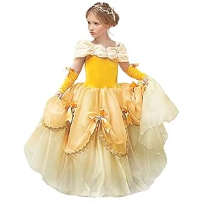 MDYCW Princess Belle Dress up Halloween Fairy Costume for Toddler Girls, Special Occasion Dresses Birthday Party, Yellow