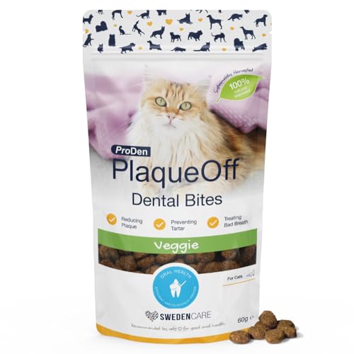 ProDen PlaqueOff Bocados Dentales para Gatos 60 g – Eliminador de Sarro y Mal Aliento – Limpiador Dental 100% Natural – Mejora la Salud Bucal – Sabor Vegetal