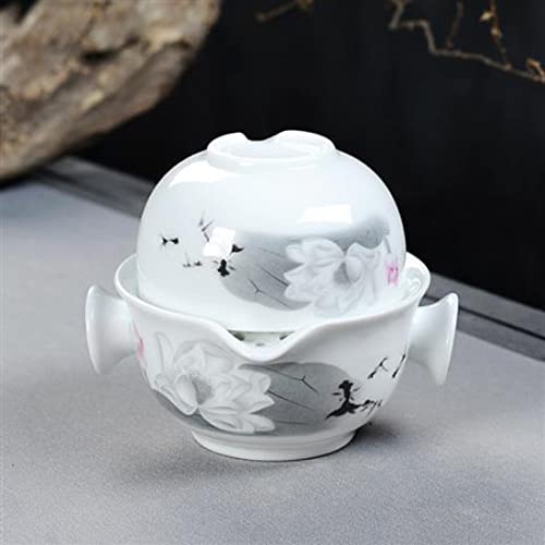 Image of Convenient Teapot Cup Porcelain Teacup White Glazed Travel tea set (Ink Lotus set)