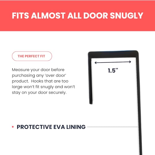 [Heavy Duty] 14.5" BLACK Over-The-Door Mirror Hanger Set (Extra Wide) with Any-Banging Adhesive + SUCTION cup pads and Inner Protective Padding (Already Applied) | Door Brackets Hanger Hooks Set by Home in Bold - Image 7