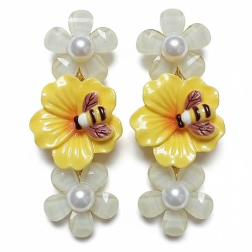 Image of Alvero Premium Acrylic Flower Hair Pin with Bee Design, Floral Designer Hair Clips for Women & Girls, Lightweight, Strong Grip Side Pin, Decorative Hair Accessory for Wedding & Party (Pack of 2 Piece) (Cream)
