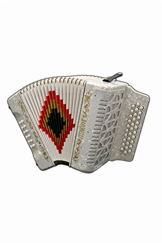 Full Size 31 Button White Diatonic Accordion Key of SOL G,C,F, with Hardshell