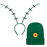 WHGAW 2PCS Halloween Costumes Accessories Eyes Green Beanie Hat Antenna Headband Adult Ocean Cosplay Party Dress up sponge for plankton